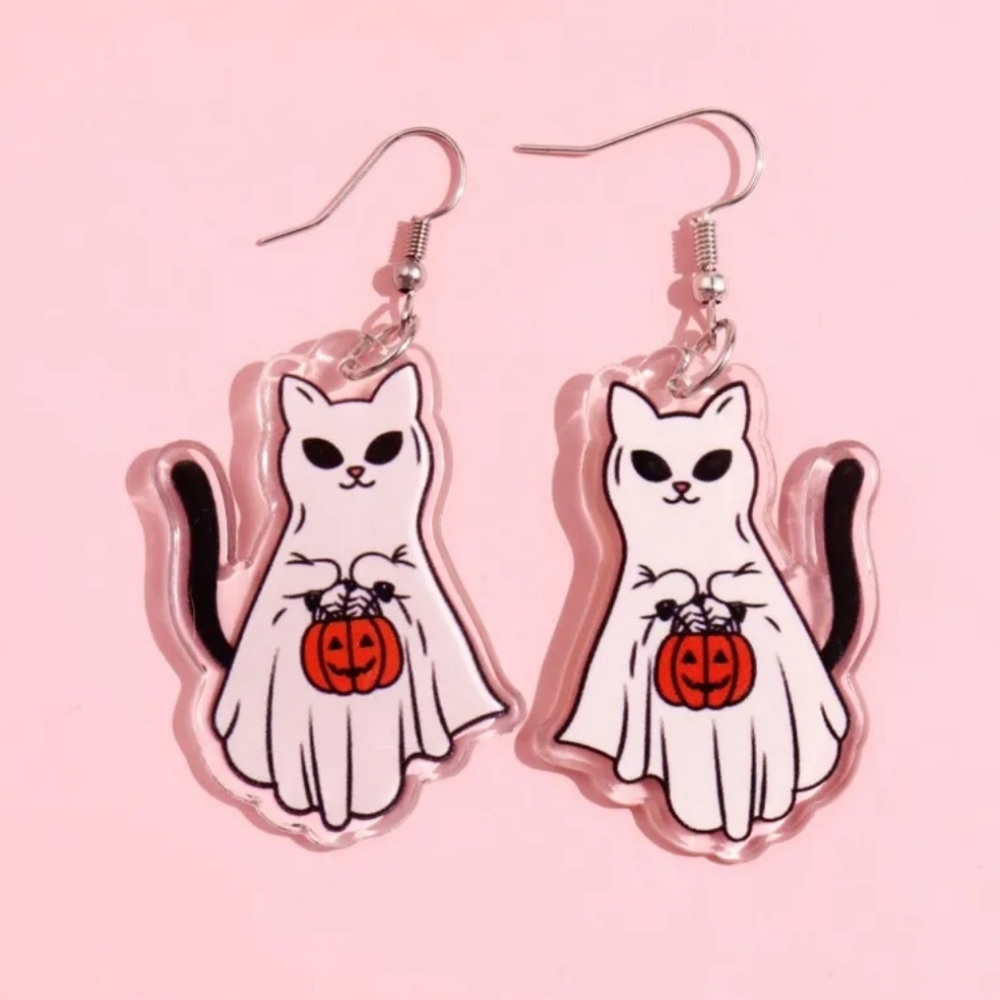 Spooky Cat Ghost Earings New!
